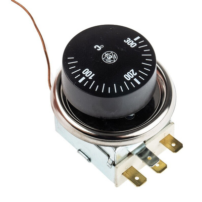 RS PRO Adjustable Capillary Thermostat, Opens at +310°C, Closes at +50°C, +330°C Max, SPDT, Automatic Reset, Panel Mount