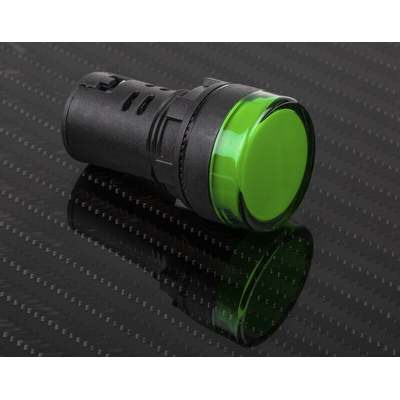 RS PRO, Panel Mount Green LED Pilot Light, 22mm Cutout, IP65, Round, 24V ac/dc