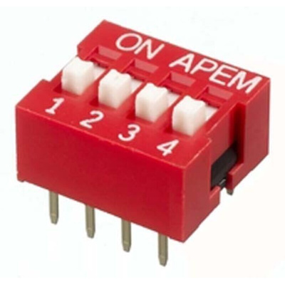 APEM 4 Way Through Hole DIP Switch 4PST, Recessed Actuator