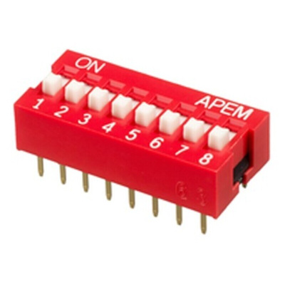 APEM 8 Way Through Hole DIP Switch 8PST, Recessed Actuator
