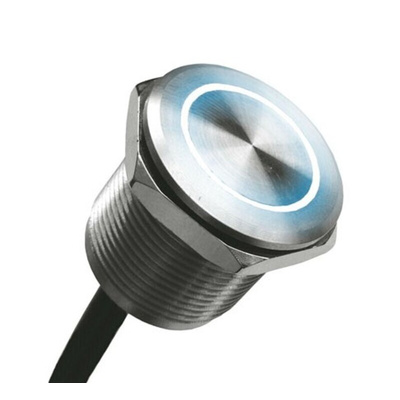 Bulgin Illuminated Piezo Switch, Latching, SPST, IP68, IP69K, Wire Lead, 1 A @ 24 V dc, -40 → +85°C Grey