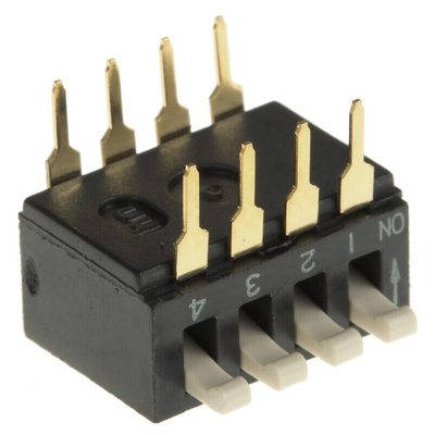 TE Connectivity 4 Way Through Hole DIP Switch 4PST, Piano Actuator