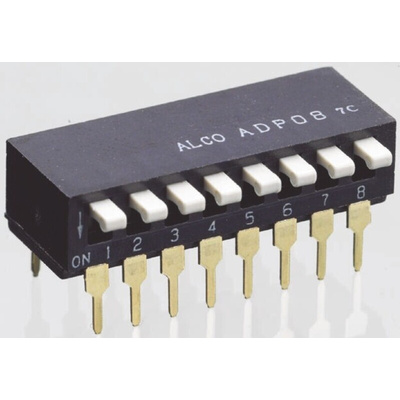 TE Connectivity 8 Way Through Hole DIP Switch 8P, Piano Actuator