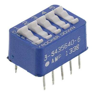 TE Connectivity 5 Way Through Hole DIP Switch SPST, Rocker Actuator