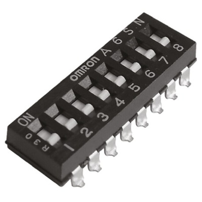 Omron 8 Way Surface Mount DIP Switch SPST, Flat, Slide Actuator