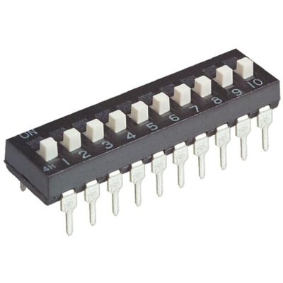 TE Connectivity 10 Way Through Hole DIP Switch SPST, Extended Slide Actuator