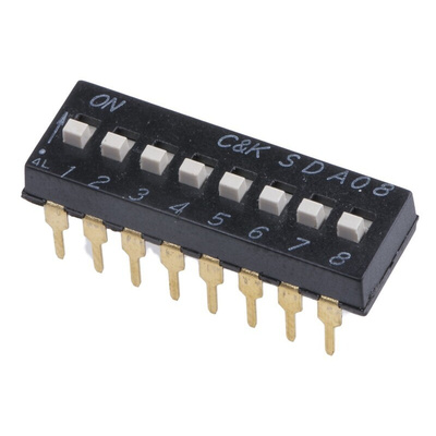 C & K 8 Way Through Hole DIP Switch SPST, Extended Actuator