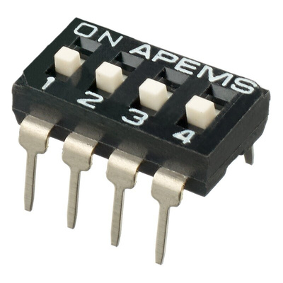 APEM 4 Way Through Hole DIP Switch SPST, Raised Actuator Slide Actuator