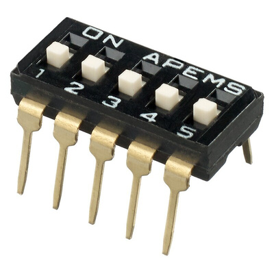 APEM 5 Way Through Hole DIP Switch SPST, Raised Actuator Slide Actuator