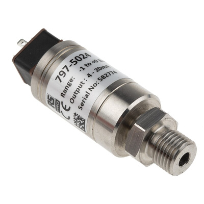 RS PRO Pressure Sensor, -1bar Min, 9bar Max, Current Output, Relative Reading