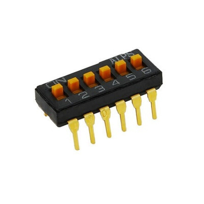 Alps Alpine 6 Way Through Hole DIP Switch 6P6T-NC, Top Slide Actuator