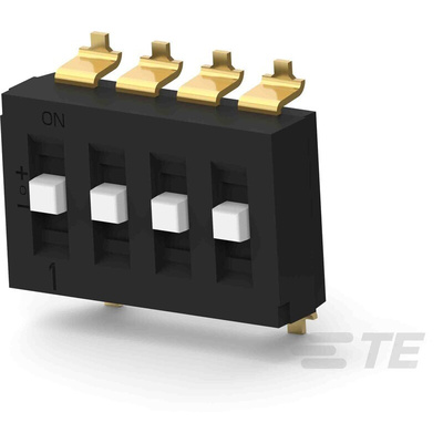 TE Connectivity 4 Way Surface Mount DIP Switch SPTT, Raised Actuator