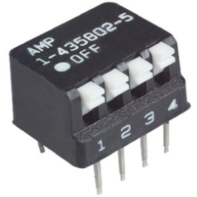 TE Connectivity 4 Way Through Hole DIP Switch SPST, Piano Actuator