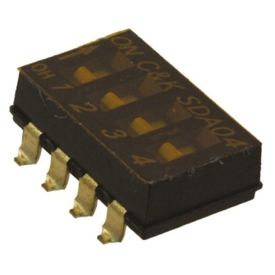 C & K 4 Way Surface Mount DIP Switch SPST, Flush Actuator