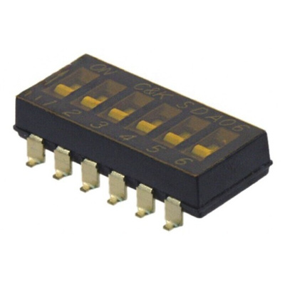 C & K 6 Way Surface Mount DIP Switch SPST, Flush Actuator