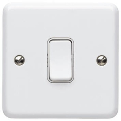 MK Electric White Rocker Light Switch, 2 Way, 1 Gang, Metalclad