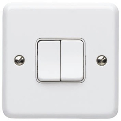 MK Electric White Rocker Light Switch, 2 Way, 2 Gang, Metalclad