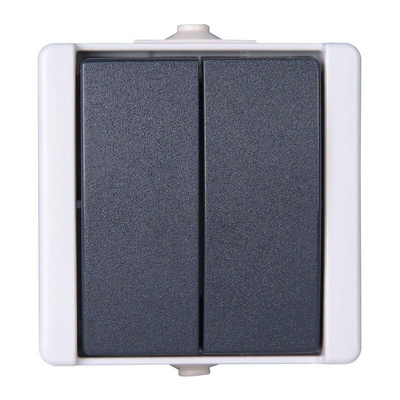 Kopp Grey Rocker Light Switch, 1 Way, 2 Gang