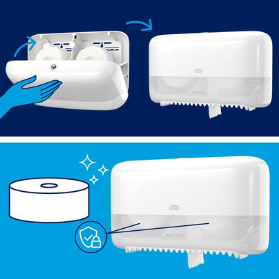 558040 | Tork White Plastic Toilet Roll Dispenser, 130mm x 207mm x 360mm