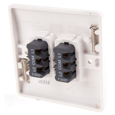 MK Electric White Rocker Light Switch, 2 Way, 2 Gang, Logic Plus