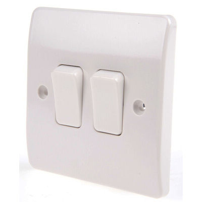MK Electric White Rocker Light Switch, 2 Way, 2 Gang, Logic Plus