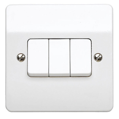 MK Electric White Rocker Light Switch, 2 Way, 3 Gang, Logic Plus
