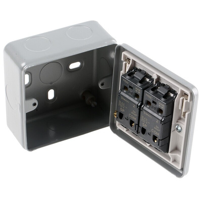 MK Electric Silver Metal Clad Switch, 2 Way, 2 Gang, Metalclad
