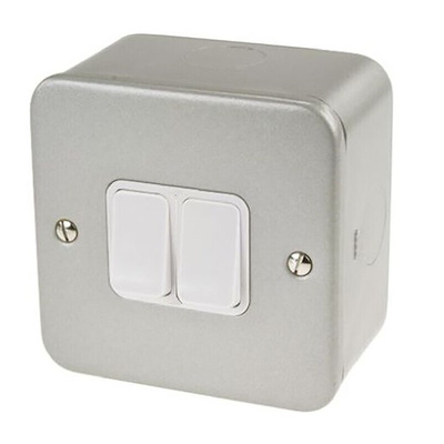 MK Electric Silver Metal Clad Switch, 2 Way, 2 Gang, Metalclad