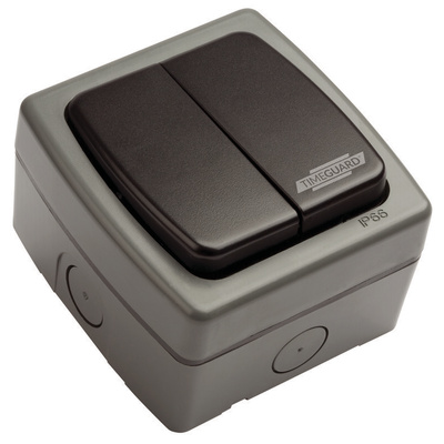 Timeguard Grey Outdoor Light Switch, 2 Way, 2 Gang, Weathersafe