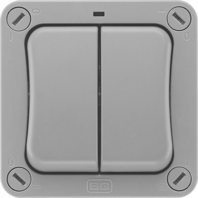 BG Electrical Grey Outdoor Light Switch, 2 Way, 2 Gang, Storm