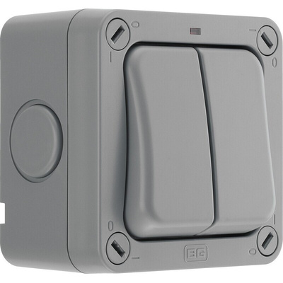 BG Electrical Grey Outdoor Light Switch, 2 Way, 2 Gang, Storm