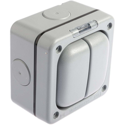 MK Electric Grey Outdoor Light Switch, 1 Way, 2 Gang, Masterseal