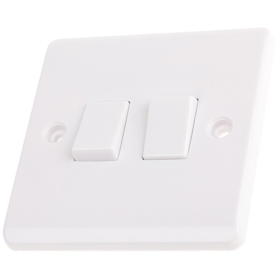 RS PRO White Rocker Light Switch, 2 Way, 2 Gang