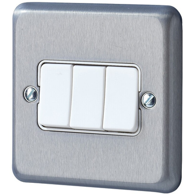 MK Electric Rocker Light Switch, 2 Way, 3 Gang, Albany Plus