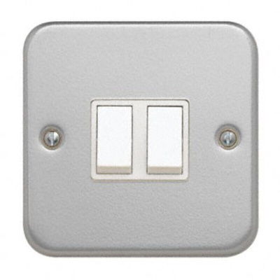Contactum White Metal Clad Switch, 2 Way, 2 Gang, Metal Clad