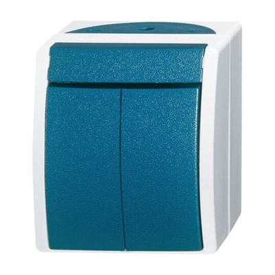 ABB Blue Rocker Light Switch, 1 Way, 2 Gang, 2CKA001085A