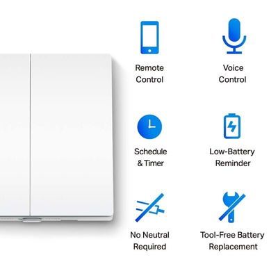 TP-Link White Smart Light Switch, 1 Way, 2 Gang, Tapo S220