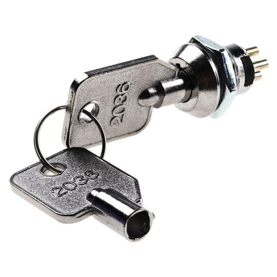 Key Switch, DPST, 4 A @ 125 V ac 2-Way Tubular-Key
