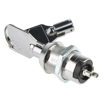 Key Switch, SPST, 2 A@ 250 V ac 2-Way Tubular-Key