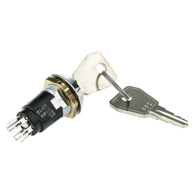 Key Switch, DPDT, 1 A @ 24V ac dc / 115V ac 2-Way Random-Key