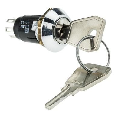 Key Switch, DPDT, 1 A @ 24V ac dc / 115V ac 2-Way Random-Key