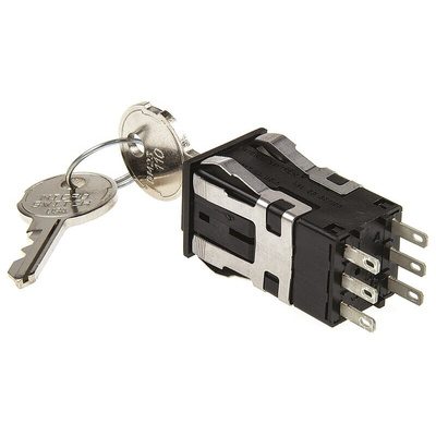 Key Switch, DPDT, 2 A @ 24 V dc, 2 A @ 250 V ac, 3 A @ 125 V ac 2-Way Flat-Key