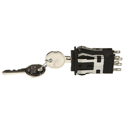 Key Switch, DPDT, 2 A @ 24 V dc, 2 A @ 250 V ac, 3 A @ 125 V ac 2-Way Flat-Key