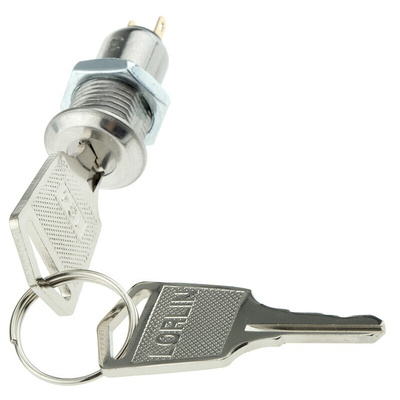 Key Switch, SPST, 500 mA @ 24 V 2-Way Common, Flat-Key