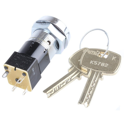 Mains Key Switch, DPST, 50 mA @ 250 V ac 2-Way Flat-Key