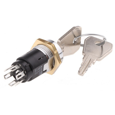 Key Switch, DPDT, 1 A @ 24V ac dc / 115V ac 2-Way Random-Key