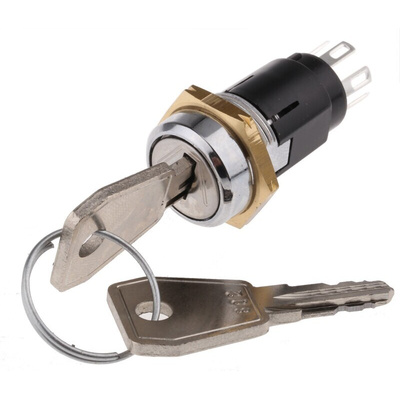 Key Switch, DPDT, 1 A @ 24V ac dc / 115V ac 2-Way Random-Key