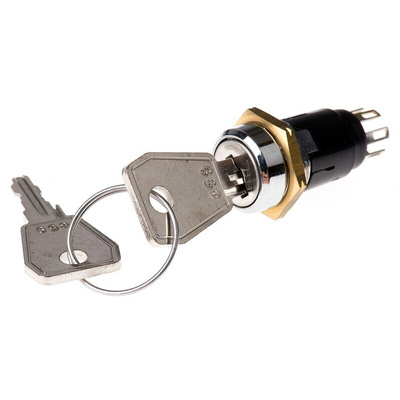 Key Switch, DPDT, 1 A @ 24V ac dc / 115V ac 2-Way Random-Key