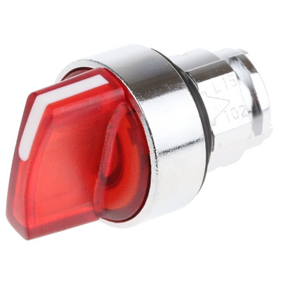 Schneider Electric Harmony XB4 Series 2 Position Selector Switch Head, 22mm Cutout, Red Handle