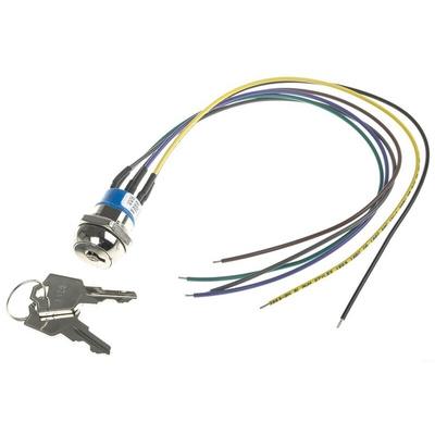 Key Switch, DPST, 4 A @ 28 V dc 2-Way Flat-Key